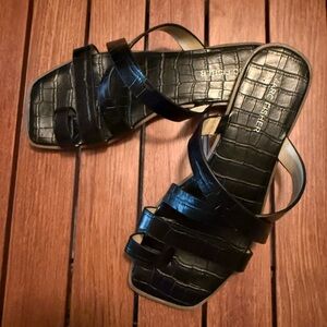 Marc Fisher Black Croc-Embossed Slide Sandals - 6.5M